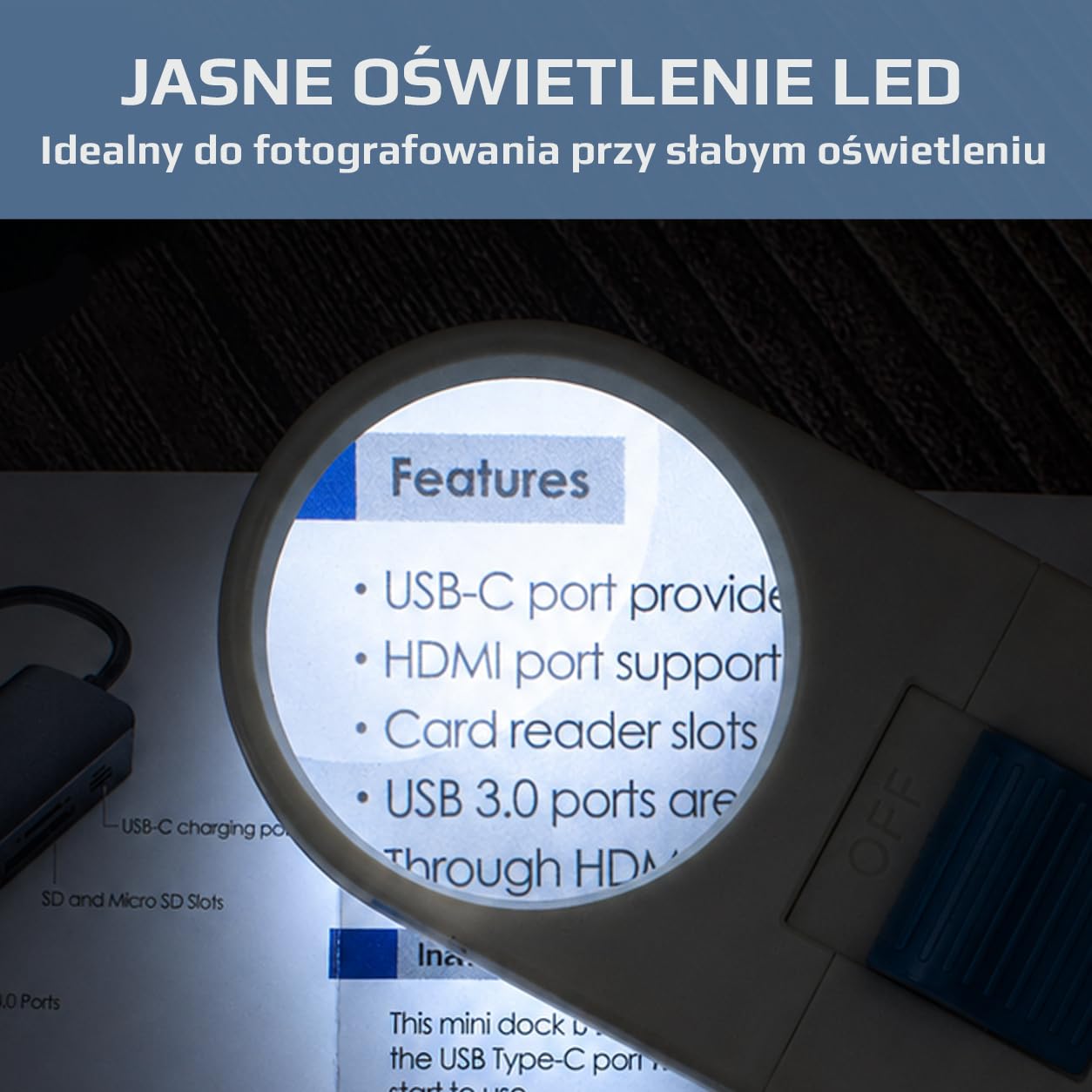 Carson Podświetlana Ręczna Lupa Asferyczna 7x z LED i Średnicą Soczewki 1,5'' (SV-70), Biała (Zestaw 1 szt.)