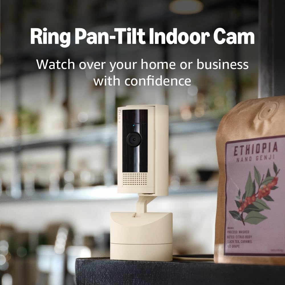 Ring Pan-Tilt Indoor Cam (newest model), See all around your home or business with 360° pan coverage, HD video, plus Two-Way Talk, 2-pack, White