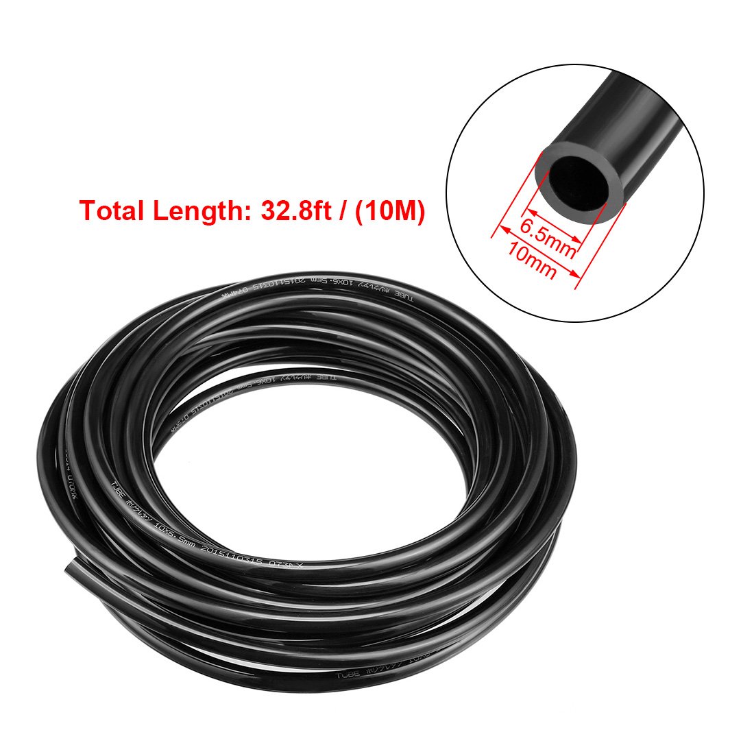 sourcing map Tubo de aire neumático, 10 mm de diámetro exterior x 6,5 mm de diámetro interior, 10 metros, tubo de compresor de aire de poliuretano de 9,8 m, color negro