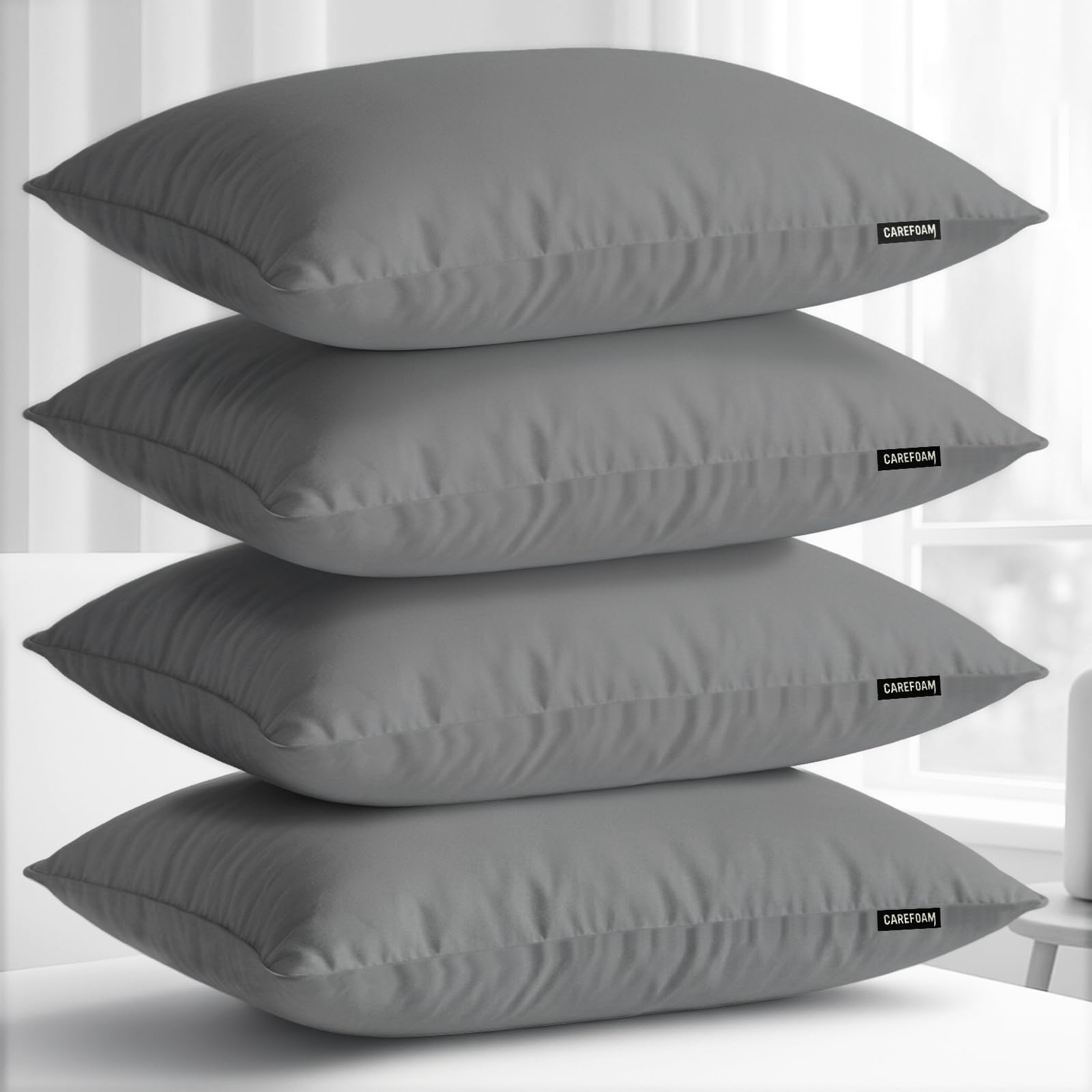 CareFoam Adjustable Microfiber Pillow Set of 4, Soft & Fluffy Sleeping Pillows, Hollow Fibre Filling, Adjustable Height, Breathable & Skin-Friendly, 1