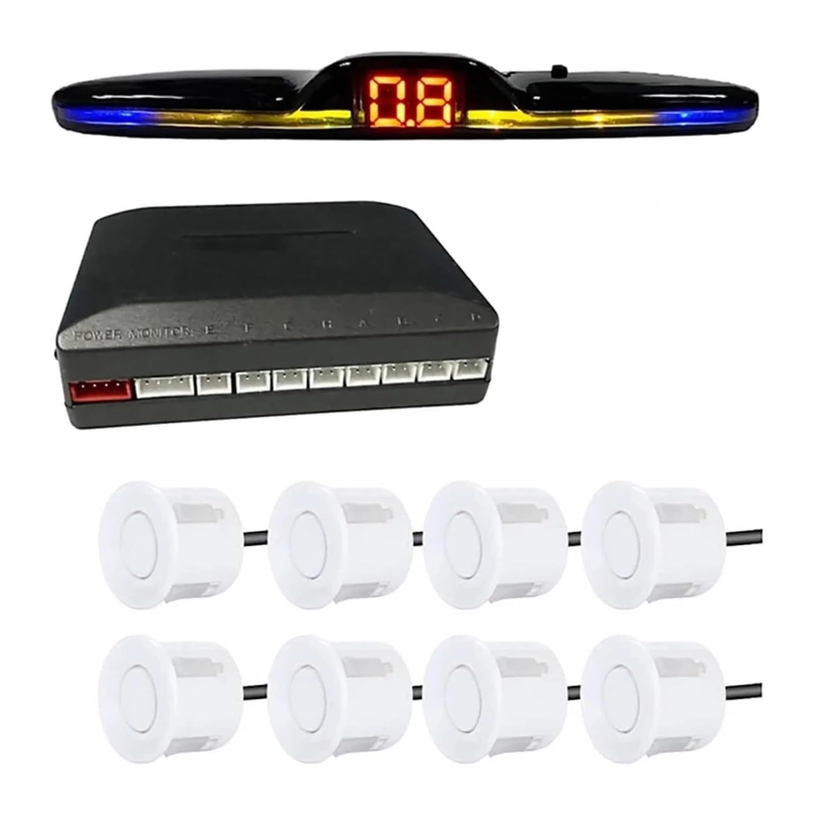 Kit sensori di parcheggio retroilluminato Park Tronic Display Backup Monitor Rilevatore Assistente 8 Sensore di parcheggio in retromarcia (Bianco)