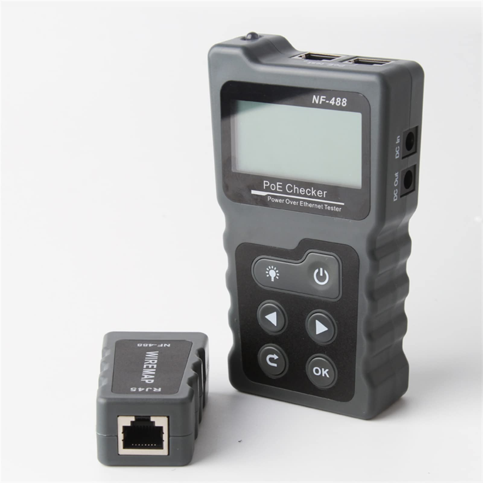 Tester światłowodów, NF-488 LCD Network PoE Checker nad Ethernet CAT5 CAT6 LAN Tester Pętla Test