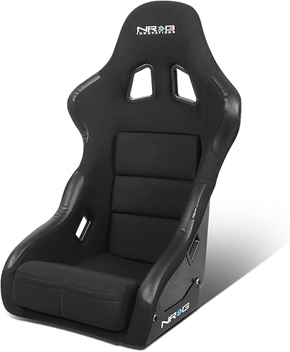 Vista 15 de NRG Innovations NRG-FRP-302BK Asiento de carreras con respaldo fijo de fibra de vidrio (grande), compatibilidad con arnés de 4 puntos, Alcántara