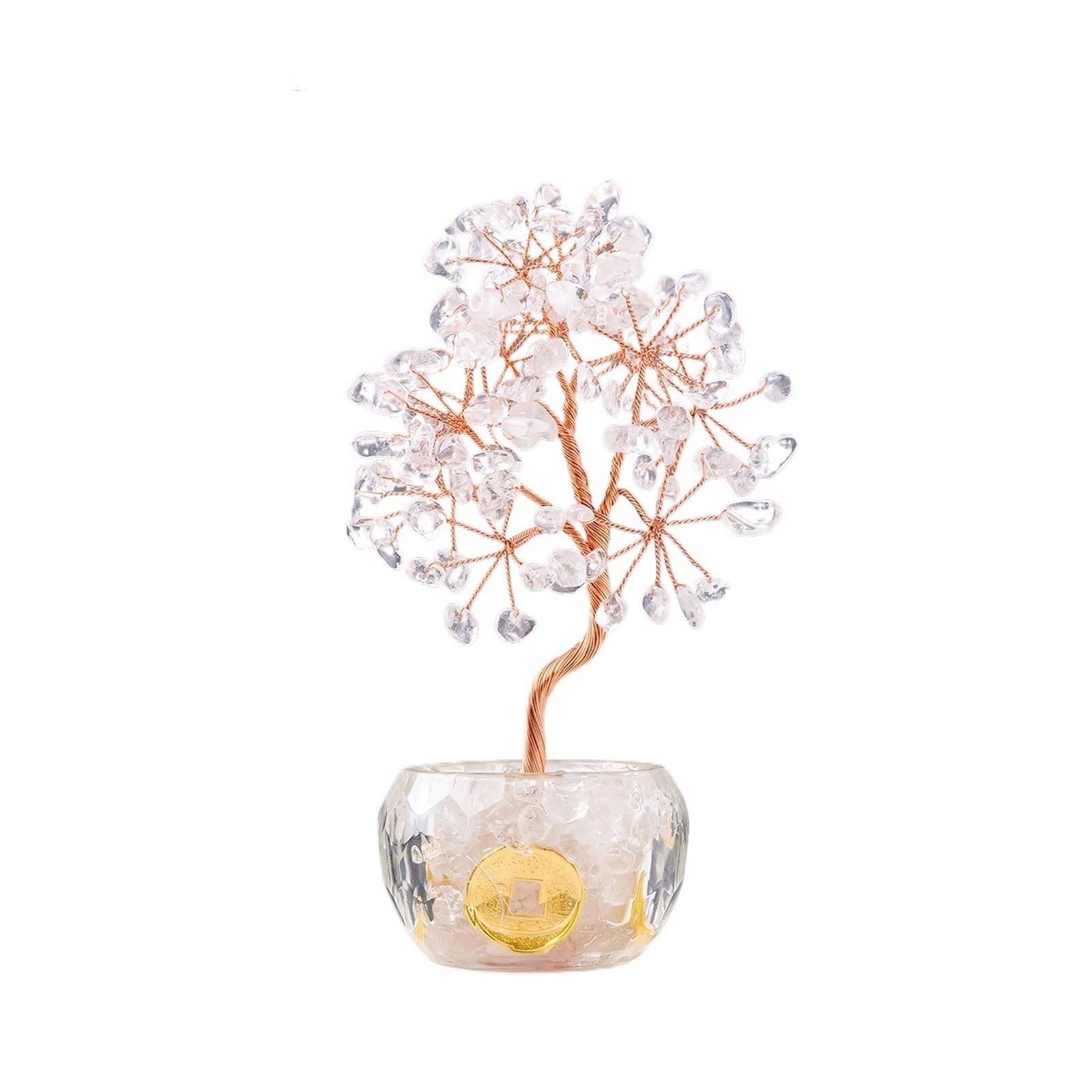 1PC Natural Crystal Crushed Stone Fortune Tree - Tree of Life Ornament for Home & Office Decor(Clear Quartz)