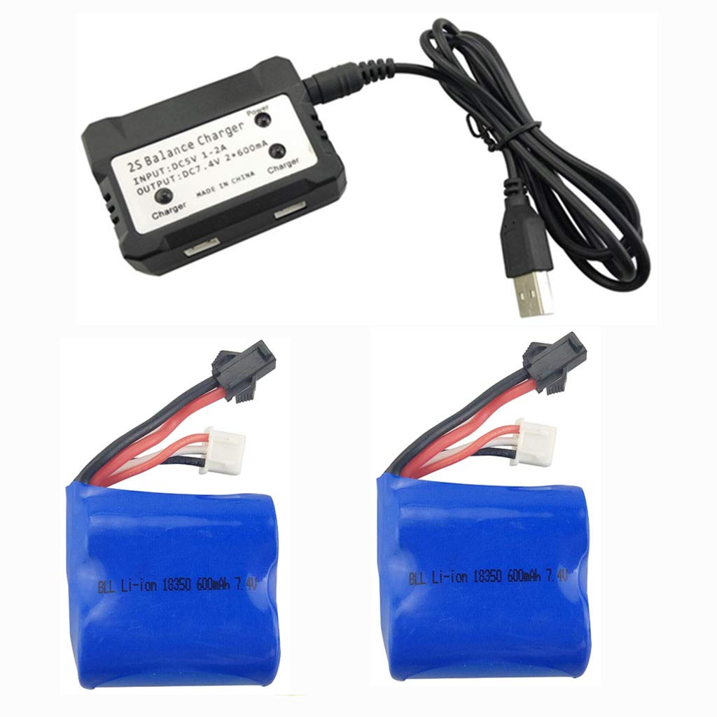2PCS 7.4V 600mah lithium battery with 2 in 1 balance charger for Syma Q2 Q3 Skytech H100 H102 H106 H120 spare battery parts for RC boats
