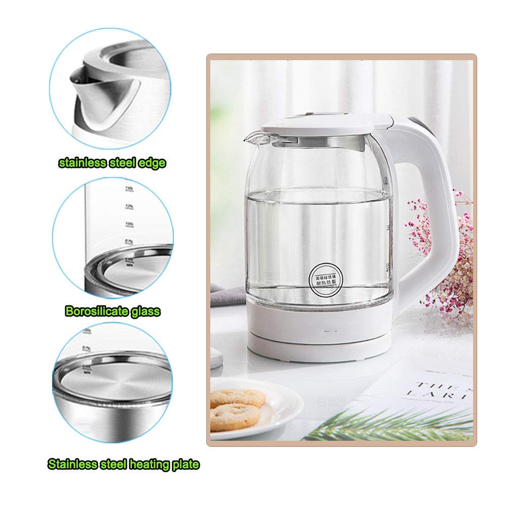 Bollitore in Vetro da 8 Litri, Bollitore Ecologico da 1500 W con Led Illuminato, Caldaia D'Acqua Senza Fili Gratuita con Inn in Acciaio Inossidabileer Coperchio e Fondo, Spegnimento Automatico