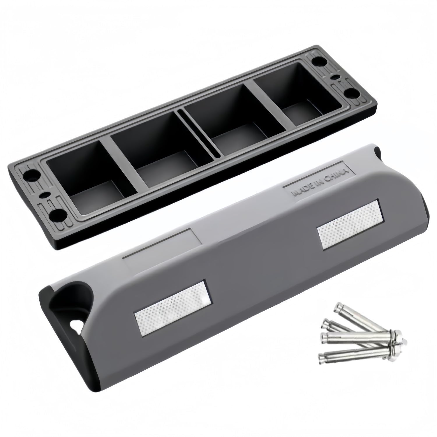 Topes de aparcamiento para coche, de goma resistente, con tiras reflectantes y pernos de fijación, ideal para garajes, escuelas, hospitales y aparcamientos