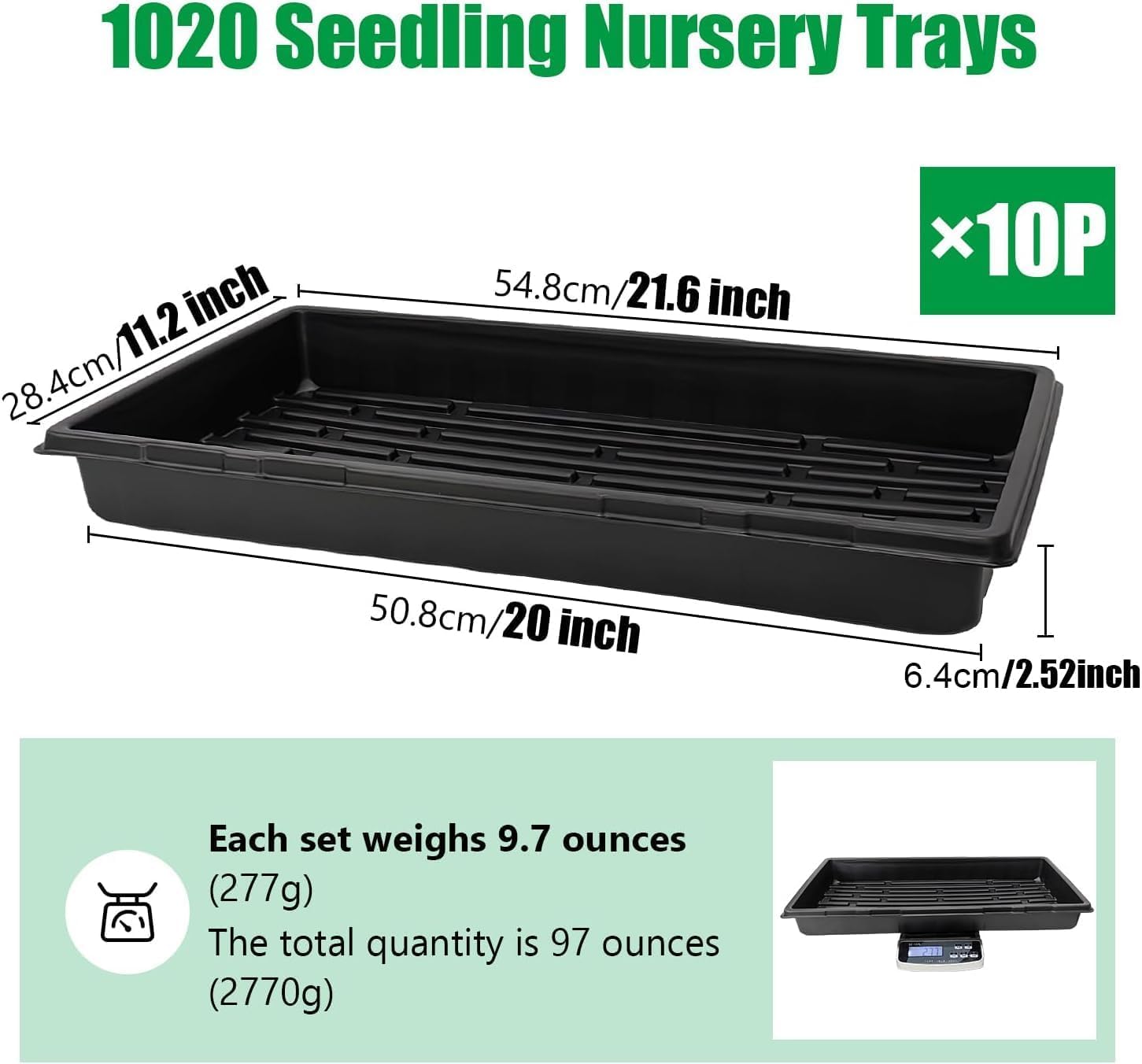 RooTrimmer Paquete de 10 bandejas 1020 y 10 bandejas de Malla 1020, 20 x 10 Pulgadas, Planos de propagación Resistentes para microverdes, Inicio de Semillas, Bloques de Tierra, hidroponía y Pasto de