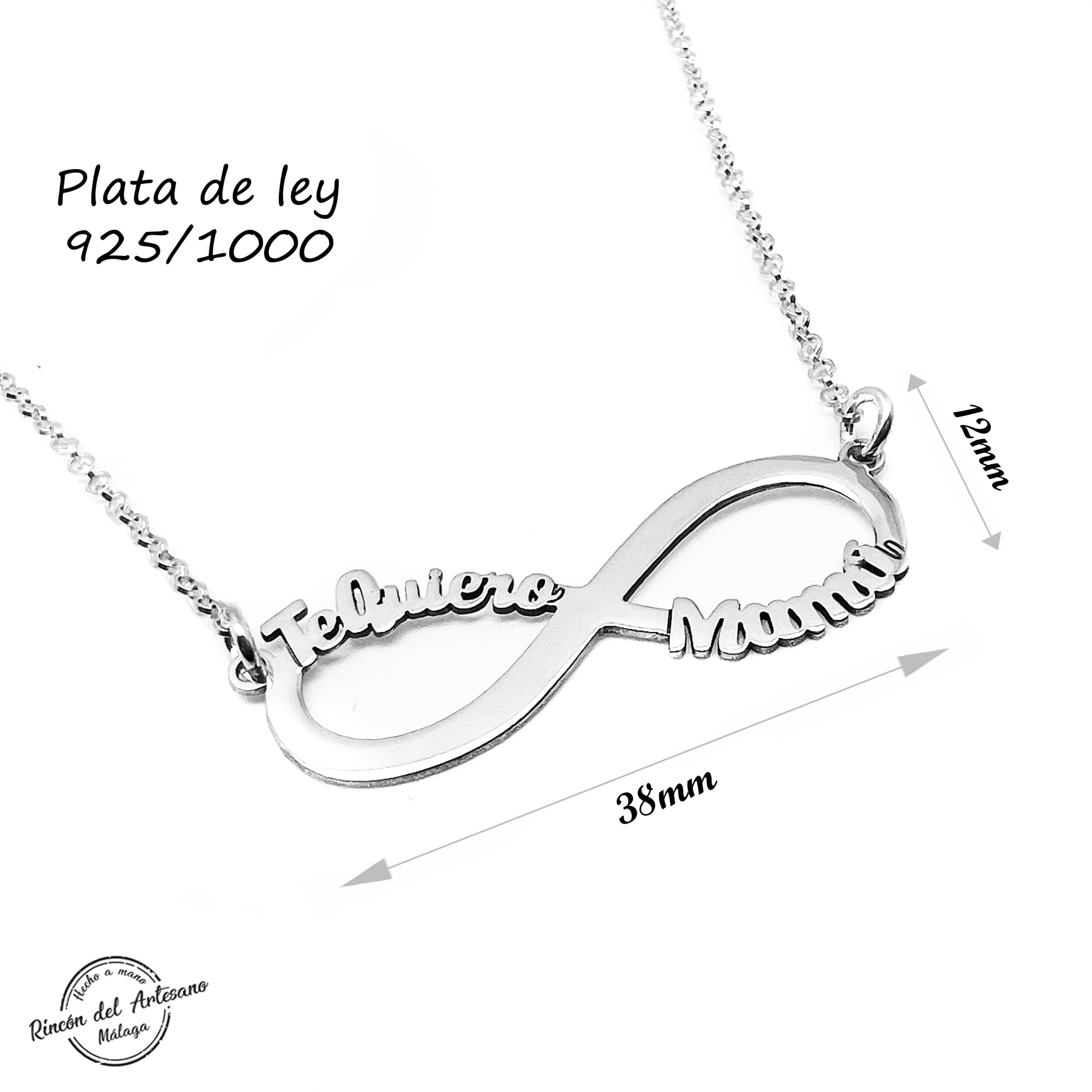 Collar infinito “Te quiero Mamá” en plata de ley 925 | Hecho a mano en Málaga | Colgante 37x12 mm | Regalo emotivo Día de la Madre o cumpleaños. Modelo Te Quiero Mamá.