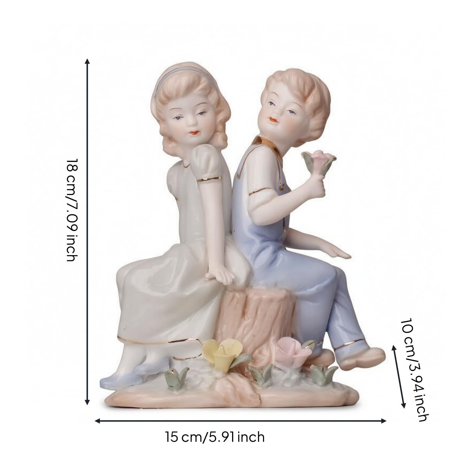 Gralara Pareja de Niños Figurita Estatua Escultura Adorno en Barnizada con Brillo Suave y Acabado Pulido Pieza de Mesa Compacta Que Ahorra Espacio Adecuada para Dormitorio Sala de Estar Regalo