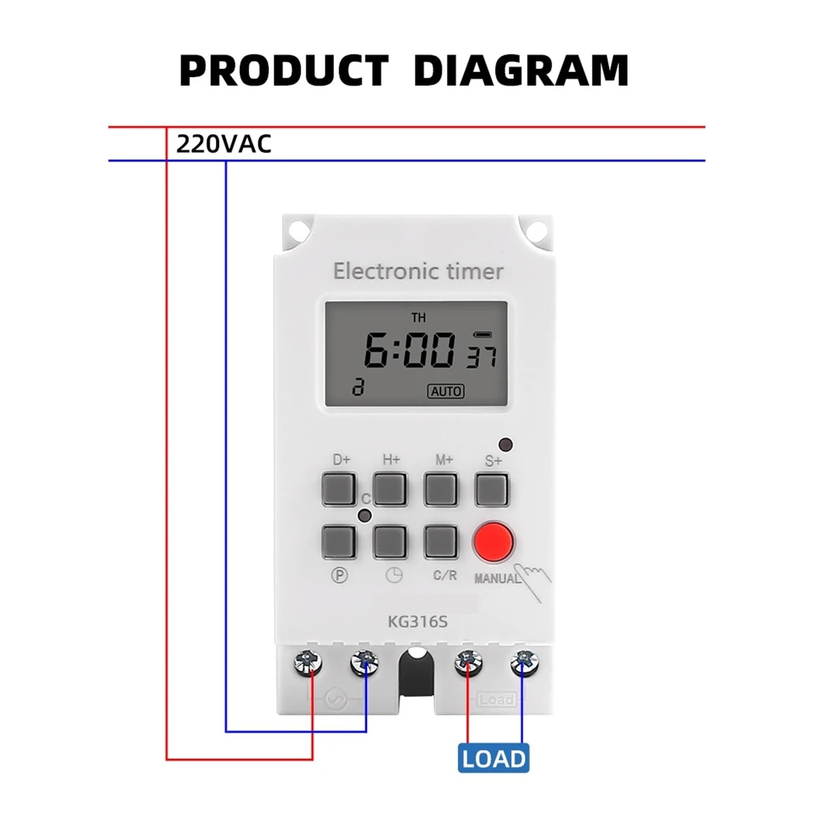Timer elettronico Digitale settimanale for Illuminazione 25A AC 220V, 7 Giorni programmabile Interruttore TEMPORIZZATO Intervallo relè 1 Secondo Carico Elevato