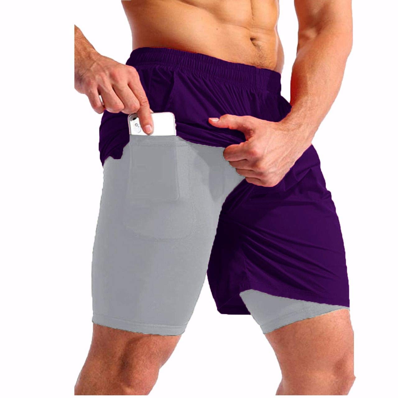 Gadgets Appliances Mens Running Shorts,Workout Running Shorts for Men,2-in-1 Stealth Shorts,7-Inch Gym Yoga Outdoor Sports Shorts Purple