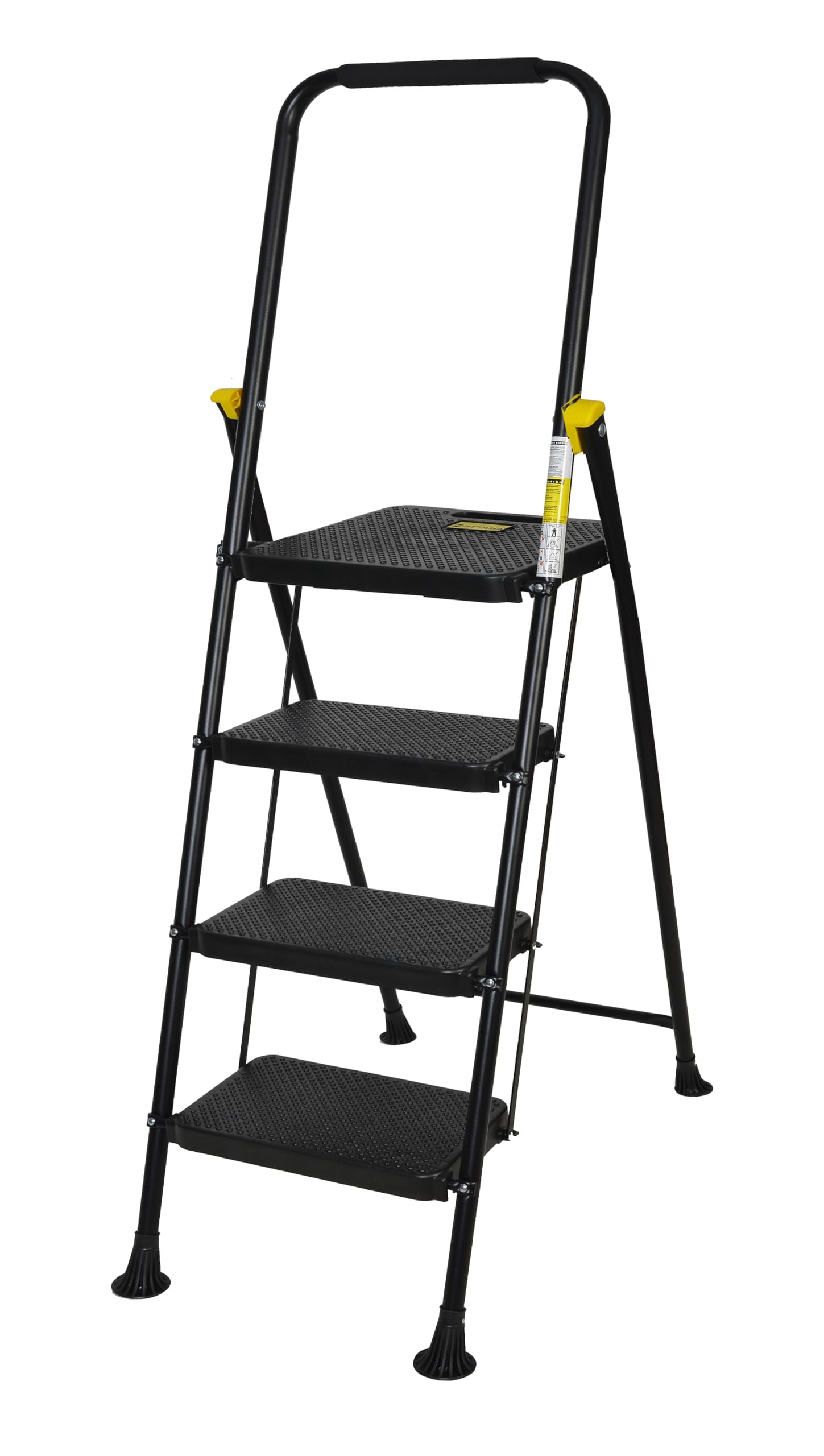 Scala Scaletta Pieghevole 4 Gradini, Bianco con Blocco di Sicurezza, testata fino ad una Portata di 250 kg con Ampio Pedale Antiscivolo, Corrimano a Norma, Sgabello per Cucina Casa Ufficio