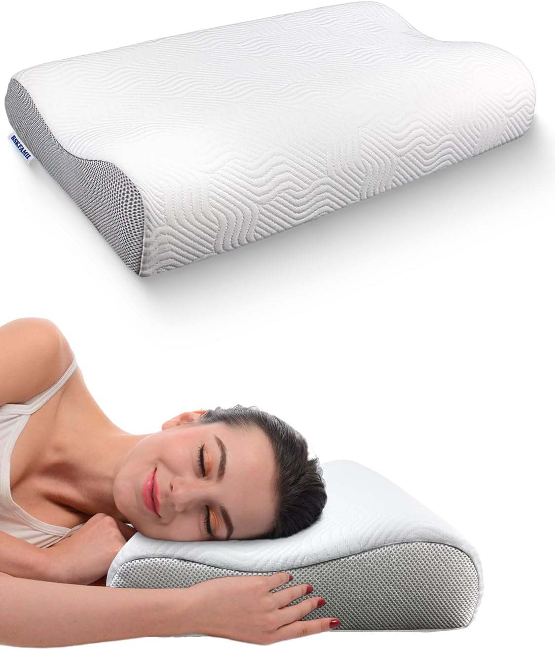Memory Foam Contour Pillow for Neck Pain Relief, Ergonomic Cervical Pillow with 2 Heights - Orthopedic Support for Side/Back/Stomach Sleepers, Breathable Removable Cover, Queen Size