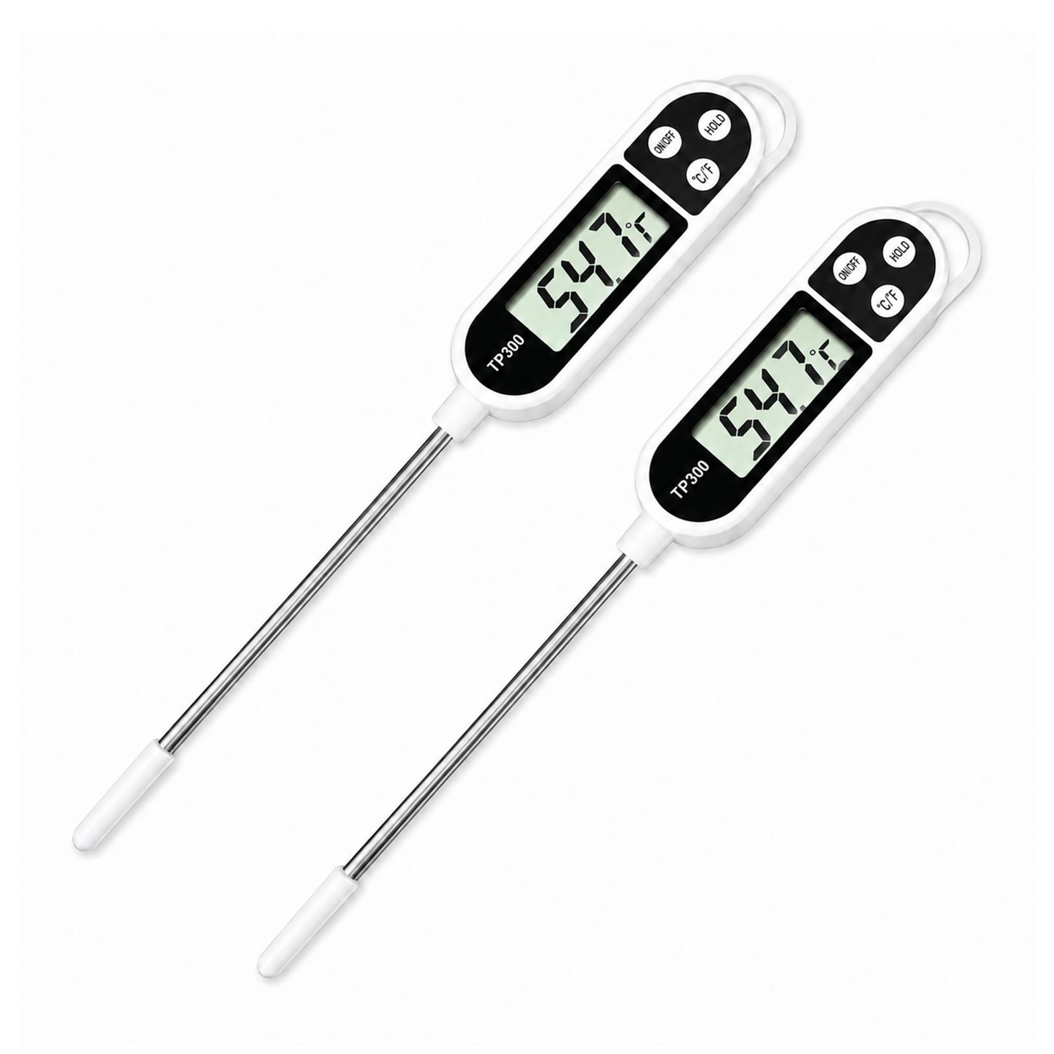 2 Stück Digitales Küchenthermometer, Thermometer für Lebensmittel, Digitale mit Edelstahl Sonde, Lebensmittelthermometer für Grillen Kochen Backen Fleischtemperatur, LCD Grillthermometer ℃℉ Anzeige