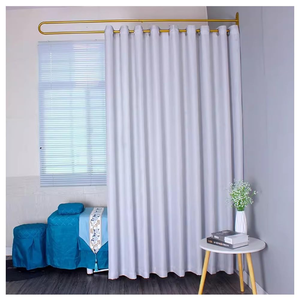 Graue Raumteiler-Vorhänge, Wandmontage, Metallstütze, Sichtschutz-Trennwand, verstellbare Hängeschiene, Set für Schlafzimmer, Salon, Lounge, 120 cm