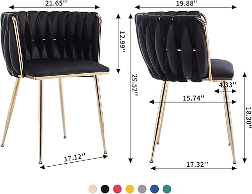 Miniatura 3 de Homtique Juego de 2 sillas de comedor modernas de terciopelo tejido con patas de metal dorado, sillón tapizado de lujo para cocina, tocador, sala de