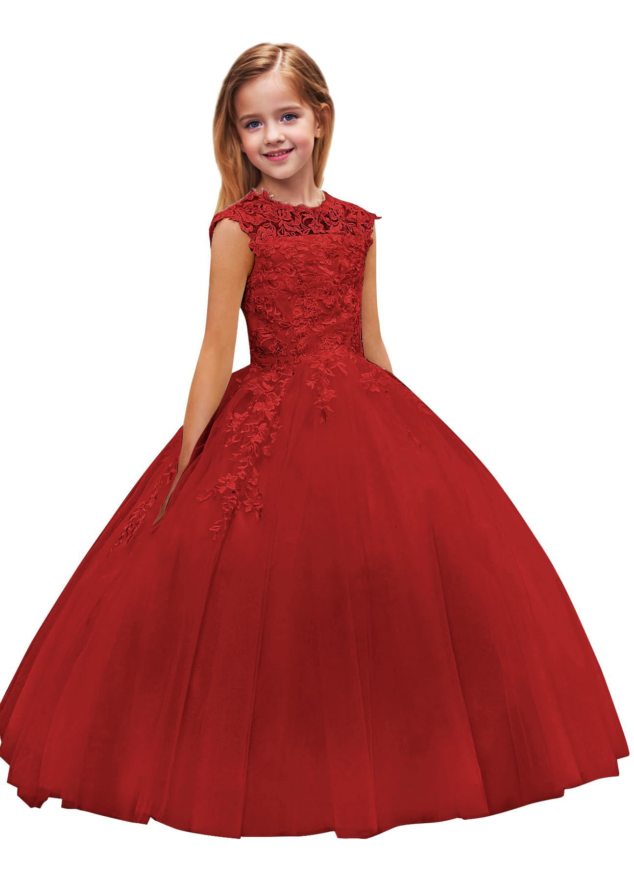 Generisch Blume Mädchen Bauschig Tüll Kleid Erste Kommunion Kleid für Mädchen Blume Mädchen Kleid für Hochzeit Spitze Applikationen Geburtstag Party Hochzeit Kleid