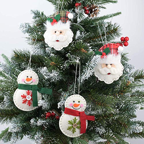 Christmas Tree Ornaments, Pack of 12 Christmas Santa Clause Snowman Stocking Tree Reindeer Bell Design Plush Felt Ornaments Hanging Decorations for Xmas Holiday Home Party Decor, Approx. 5 Inches Each