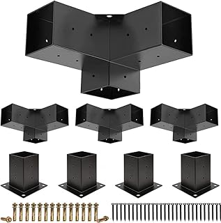 Pergola Kit 4x4 Inch Tall Wood Standing Pergola Kit Black Powder 3 Way Right Angle Coated Steel Brackets Modular Size Pergola Stand Boots for Woodworking DIY
