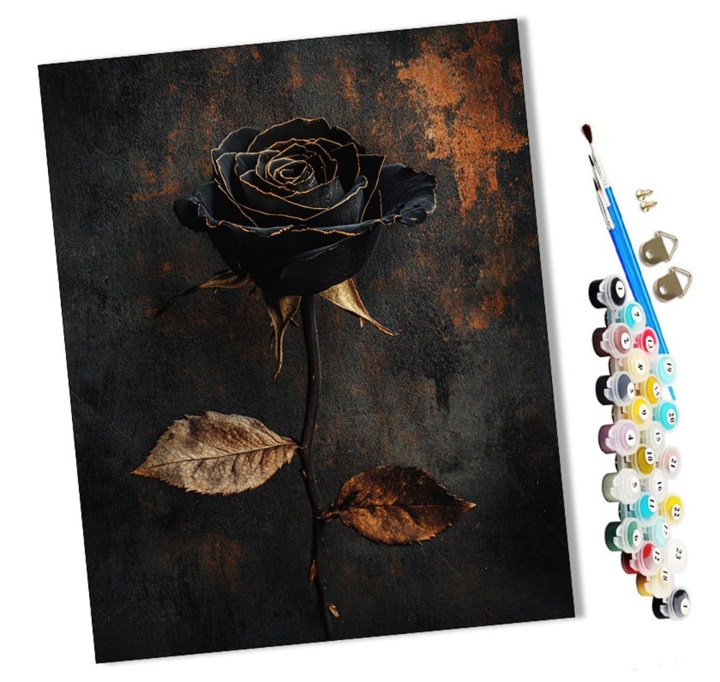 WMZPOY Paint by Numbers Black Rose (1) Abstract for Adults and Kids DIY Oil Painting Gift Kits Pre-Printed Canvas Art Home Decoration 16x20 inch Frameless