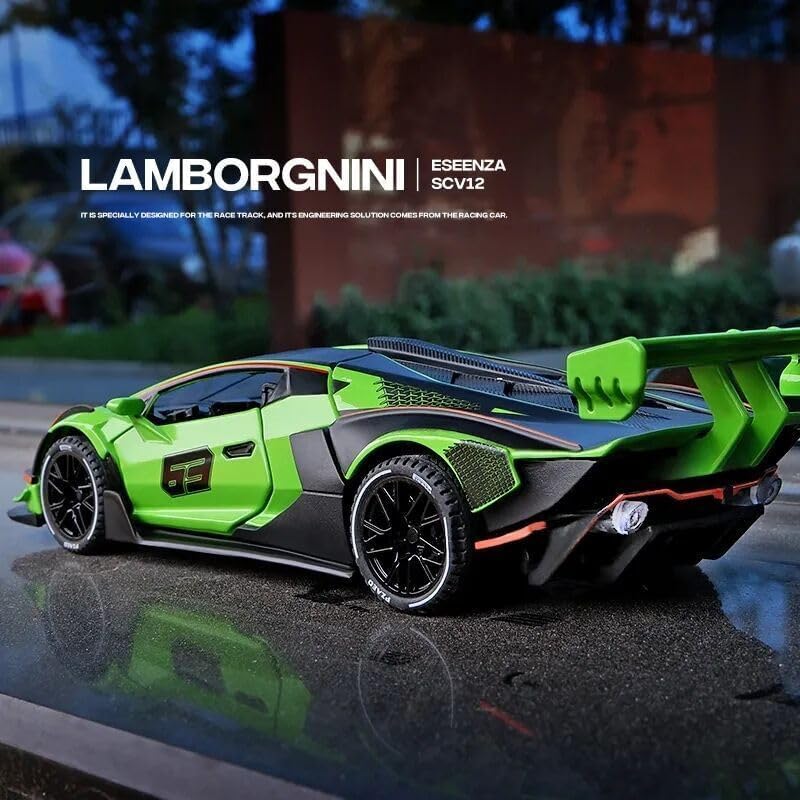 Image of Invite 1:24 Big Lamborghini Essenza SCV12 Diecast Scale Model Metal Pull Back Toy car for Kids with Openable Doors & Light, Music Toy Vehicle for Kids [Green-Color]