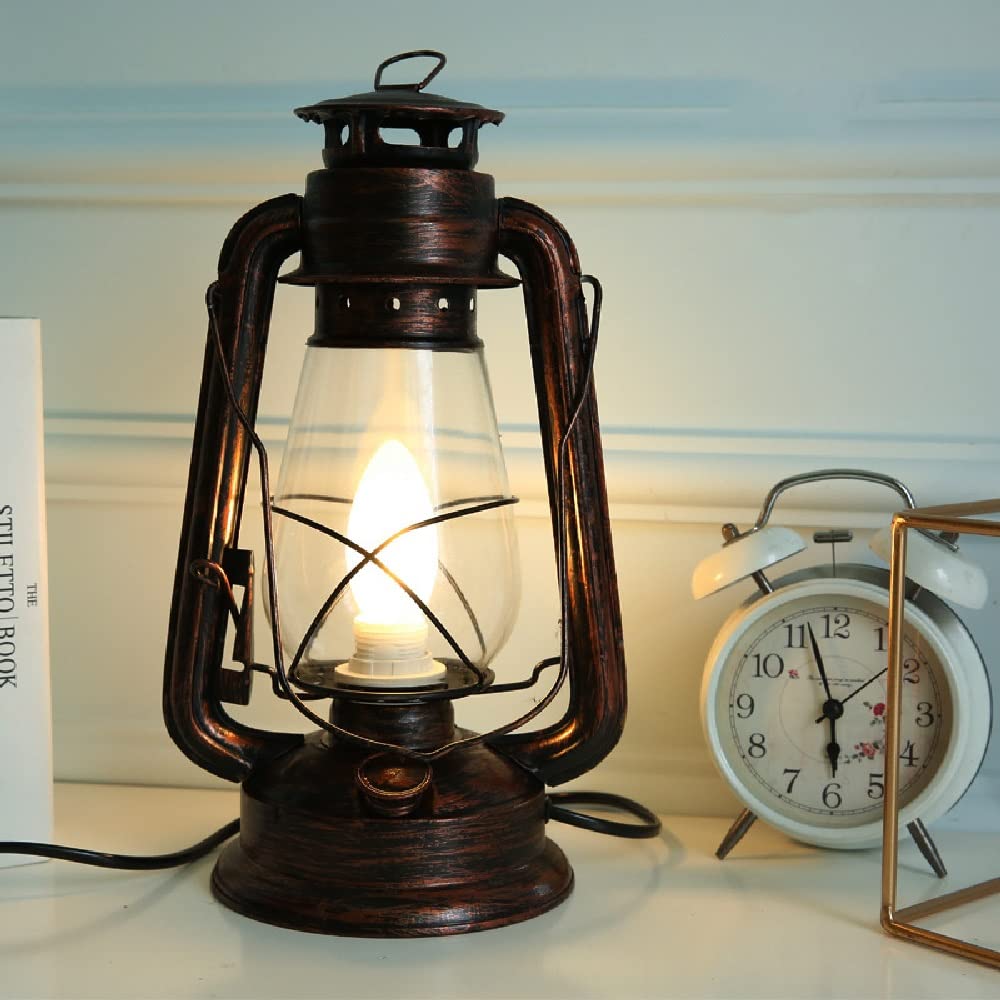 Generic Lámparas de Mesa para Dormitorio, Farol eléctrico con Cable de línea, Estilo Vintage, lámpara de Queroseno Antigua, Farol de Caballo Retro, Restaurante, Bar, 13 Pulgadas