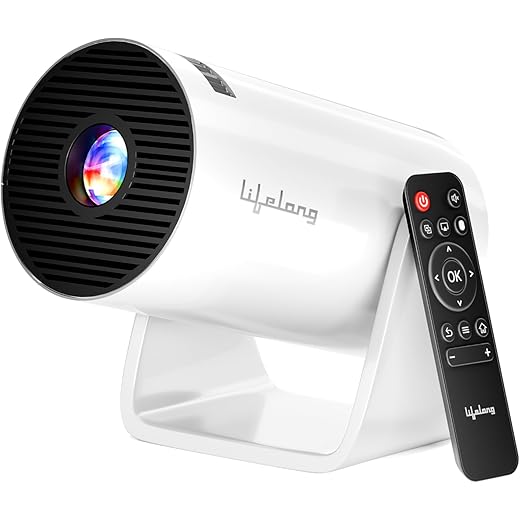 Lifelong Electronics Lightbeam Smart Projector | Android, 1080P& 4K Ultra Support, 3000 Lumens, 720p Native | for Room & Outdoors | All OTT Apps | WiFi/BT, Mirroring, USB, HDMI, 180°, Speakers