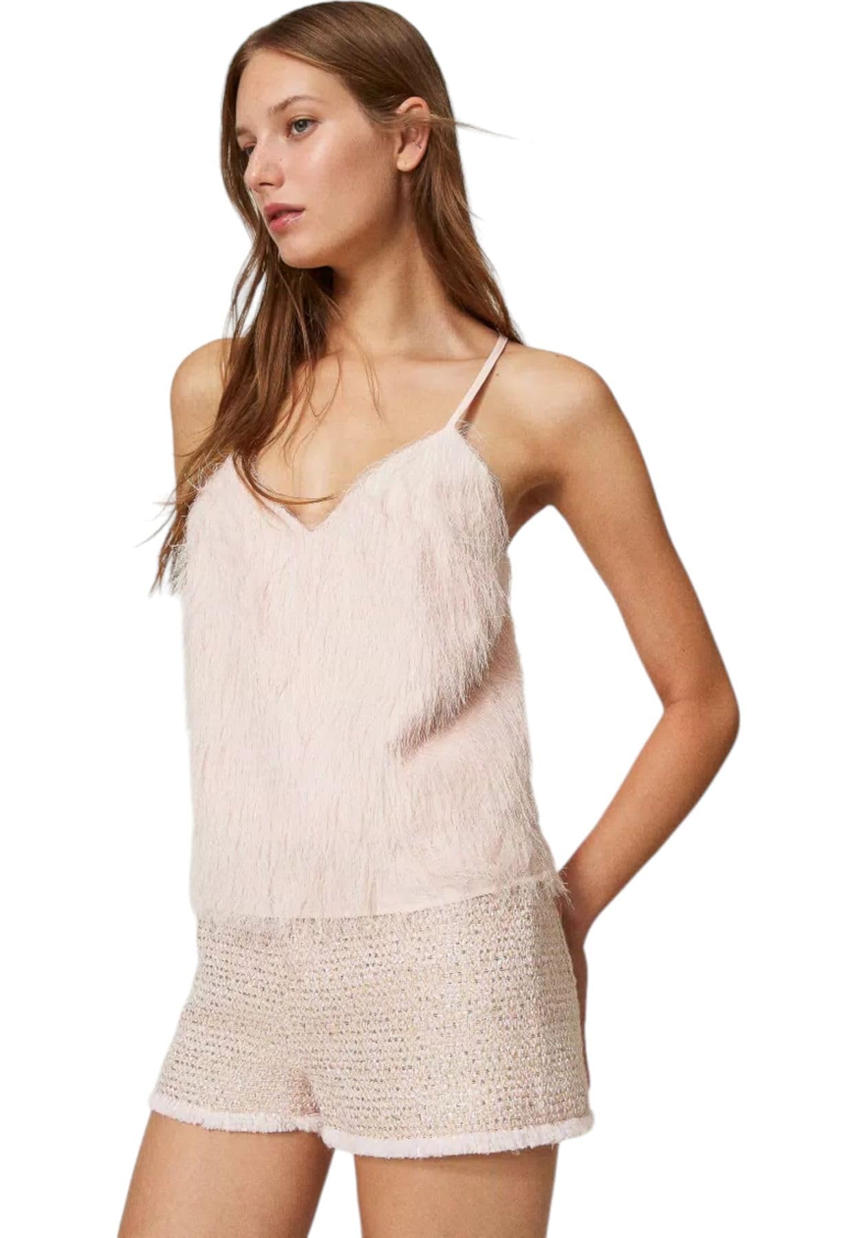 TWINSET Top con Fili Effetto Piume da Donna Cupcake Pink - 40