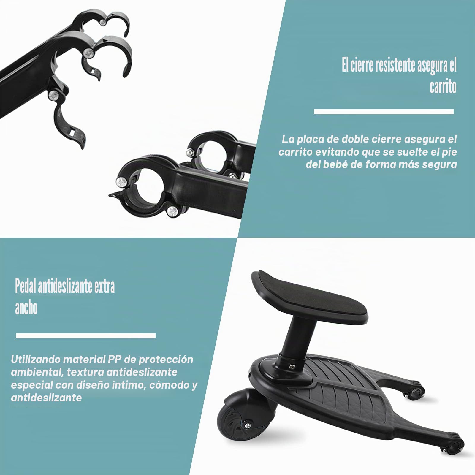 Vihir Mini Buggy Board con asiento Cochecito para el Segundo niño, Pedal Auxiliar Conector extraíble Asiento, Accesorio para niños de 2 a 6 años compatible