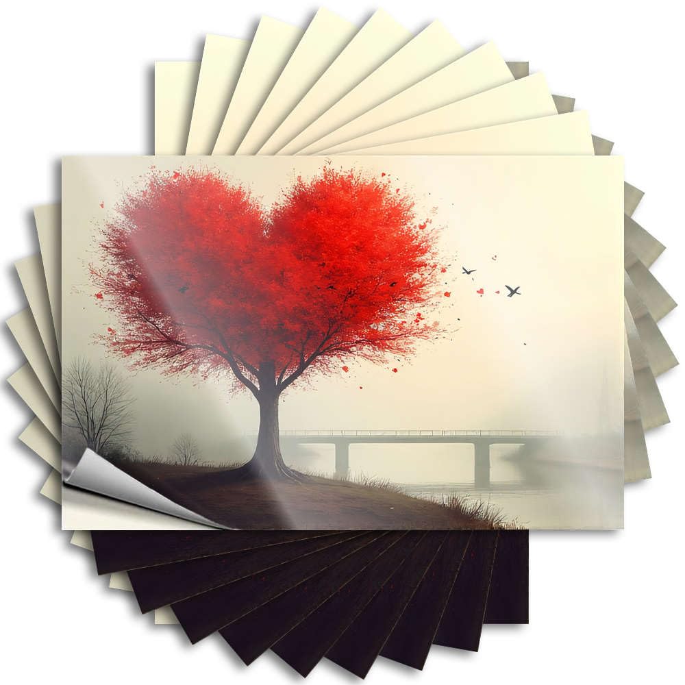 Funny Room Decor Tattoos Window | A Lone Tree with Vibrant Red Leaves Stands On A Hill Overlooking A Misty River Winter Football Sticker Pack(6X9CM)