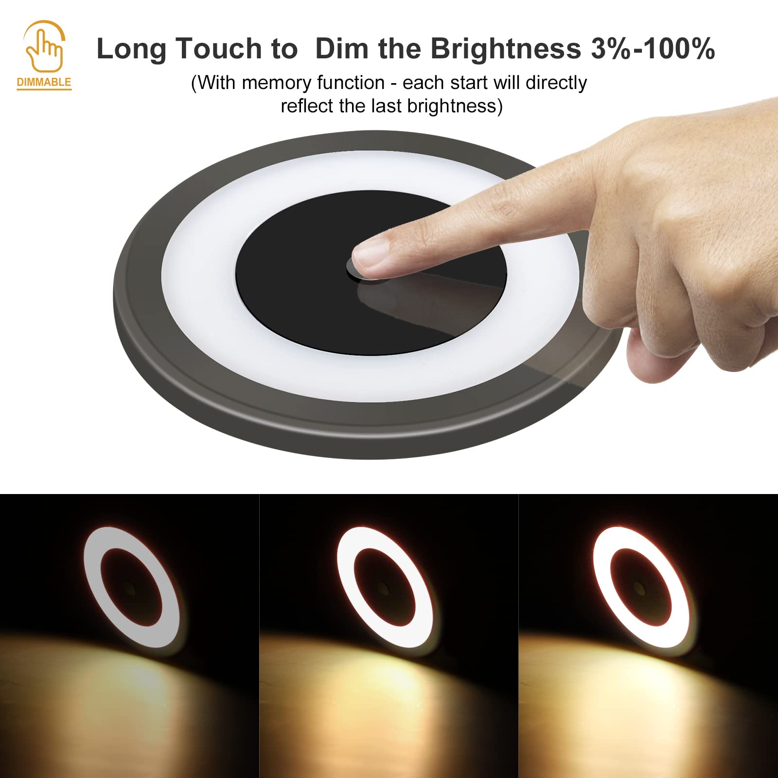 RVZONE RV Boat LED Ceiling Dome Light 12V Dimmable Puck Light Disk Light with Touch Dimmer Switch RV Interior Lighting for RV Boat Camper Trailer (Pack of 2) (Warm White)