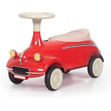 Red Kids Ride-On Toy, Retro Foot-to-Floor Sliding Car for Toddlers Ages 19-36 Months, 4-Wheel Stable Glider with Music & Storage, Indoor Outdoor Play Vehicle Max 33LBS