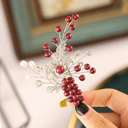 Miniatura 9 de Casdre Pinzas para el pelo de novia de cristal plateado, accesorios para el cabello de boda, pieza de pelo de hoja para mujeres y niñas (C negro)