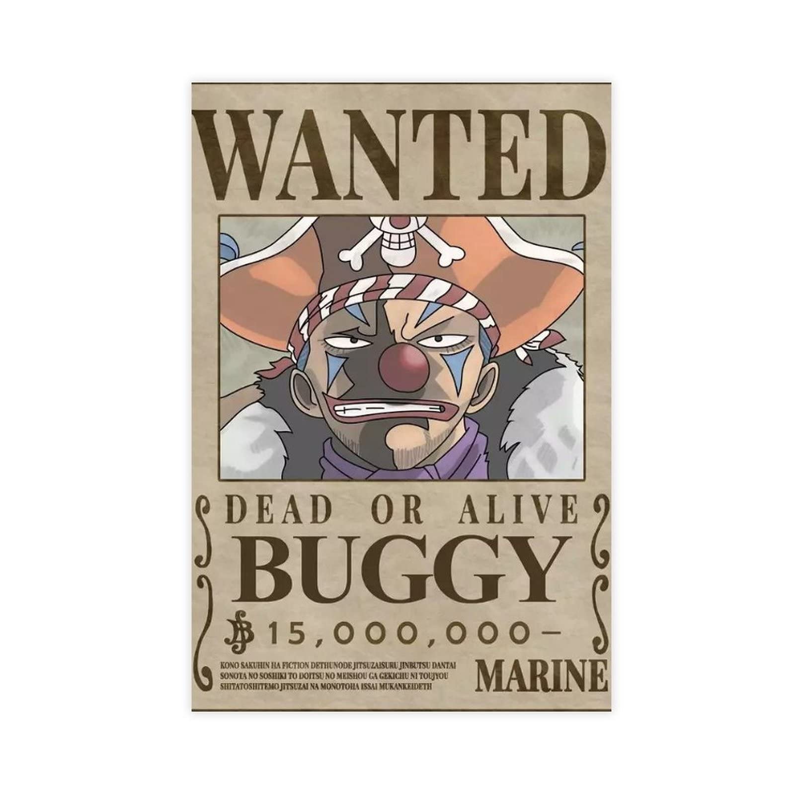 FUKITT One Piece Buggy Wanted Poster Canvas Poster Bedroom Decor Sports Landscape Office Room Decor Gift Unframe-style-4 16x24inch(40x60cm)