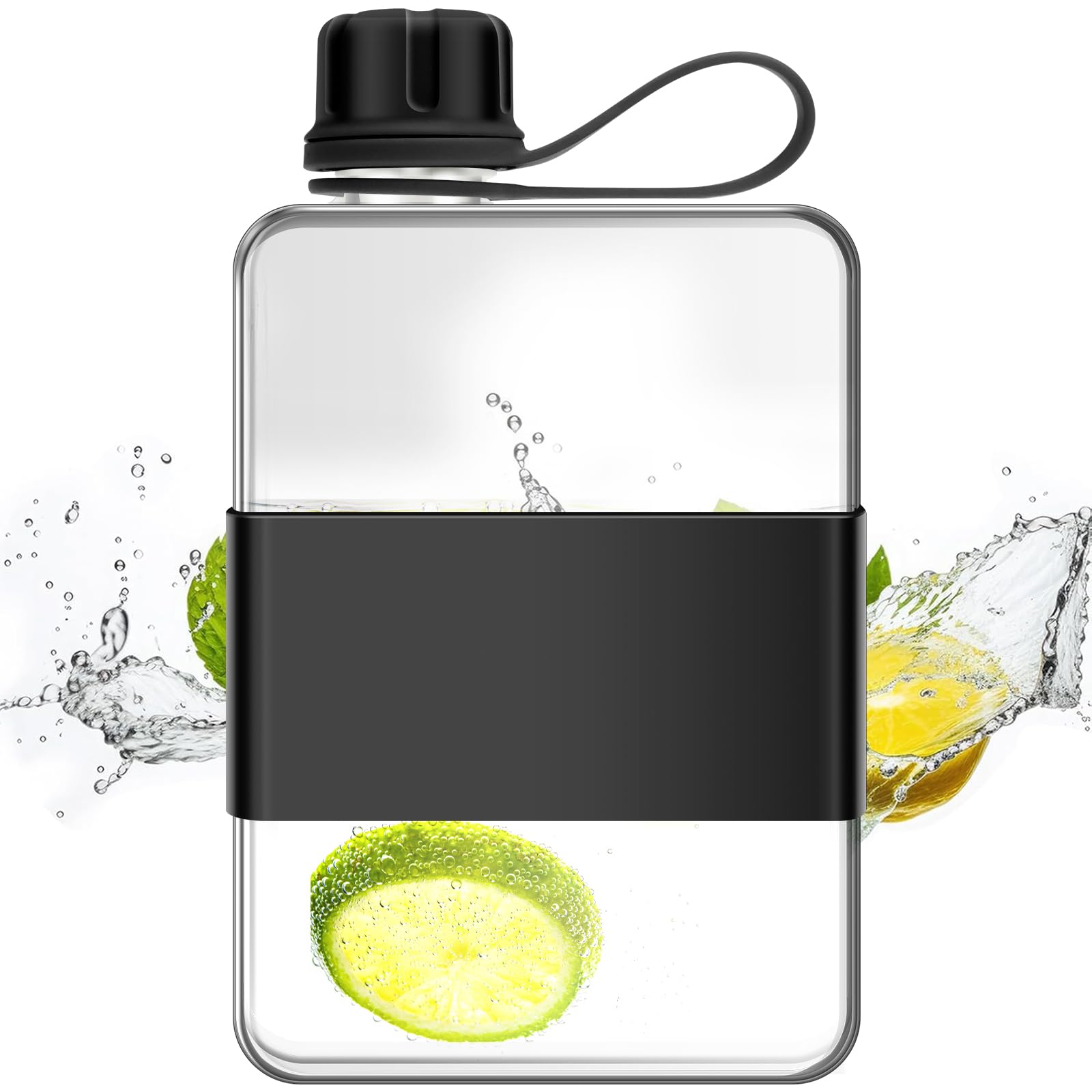 Ghshanog Flat Water Bottle for Purse,500ML Portable Square Water Bottle with Handle,Tritan Slim Water Bottles Leak-Proof Travel Flask Mug for Mountain Climbing, Camping, Parties, School — image 1