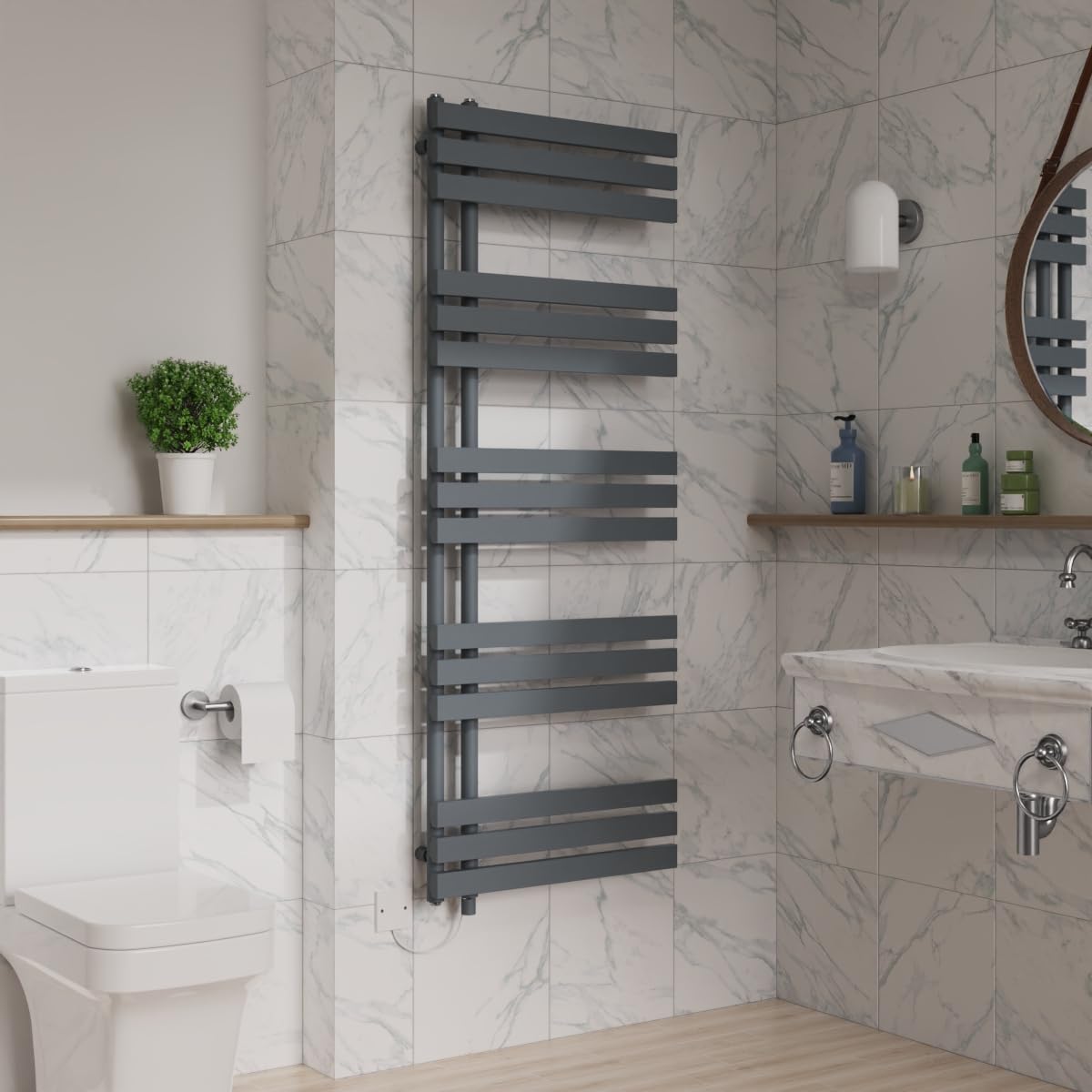 Warmehaus Sand Grey 1600X600mm Designer Bathroom Electric Heated Towel Rail Rad Ladder Radiator Kit 800W