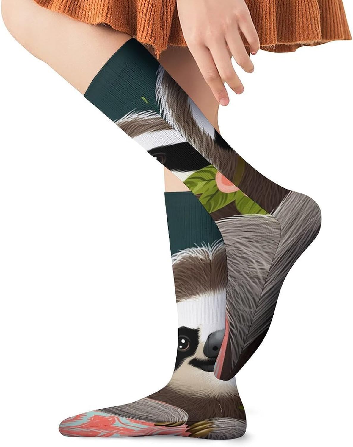 Breathable Crew Sock, Moisture Wicking, Athletic Calf Socks, Cozy | Cute Sloth Compression Socks for Women Men, Lightweight High Work Socks for Business, Casual