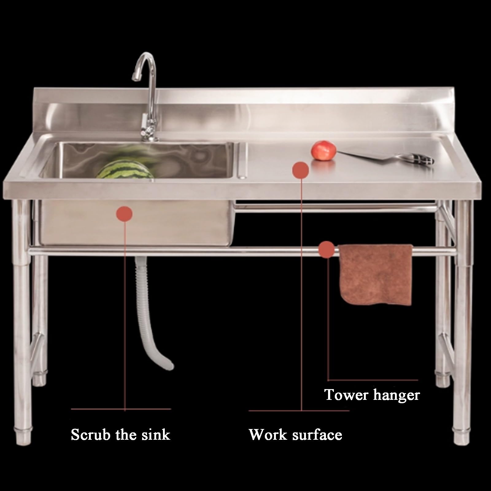 Küchenspüle edelstahl mobiles spültisch ​edelstahl spülbecken spülbecken edelstahl gewerbliche spüle außenbereich spülbecken Restaurantspüle mit Wasserhahn und Abtropffläche für Wäsche, Garage ( Size