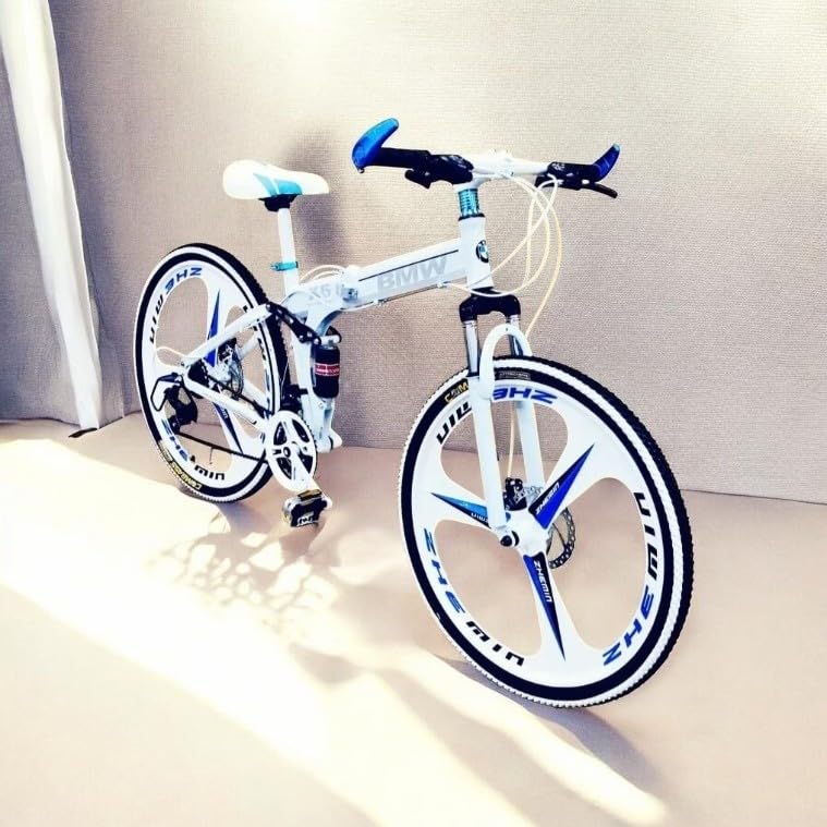 Image of Amaze Kai Dual Suspension Bikes Bmv Foldable Gear Cycle for Men with 21 Speed Gear 3 Spoke | Folding Mountain Bike with Double Disc Break & Mac Wheel, 26 Inch (White)