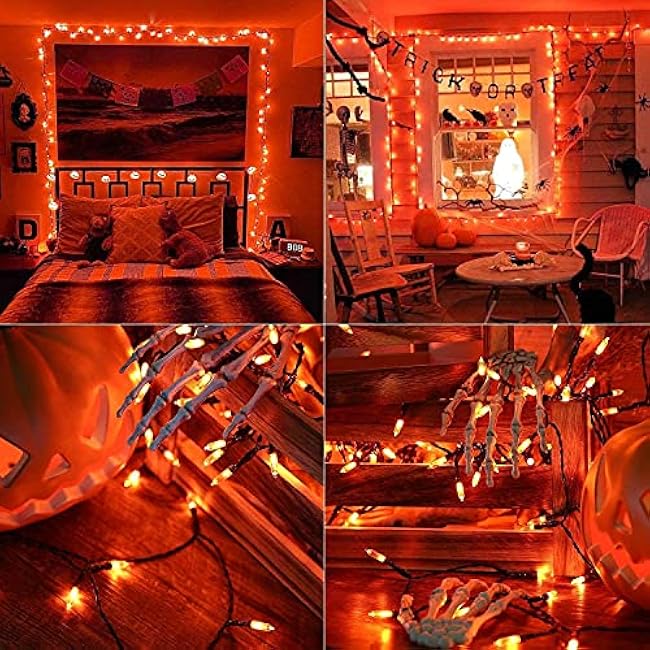 Joomer Orange Halloween Lights, 33ft 100 LED Battery Operated Mini String Lights Waterproof with 8 Modes & Timer Function for Halloween Decorations