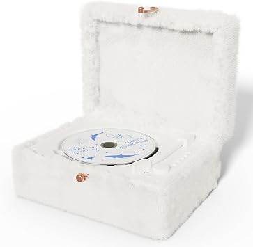 Plush White CD Player with Bluetooth, Wireless Remote Control, Supports CD Playback and Bluetooth Streaming