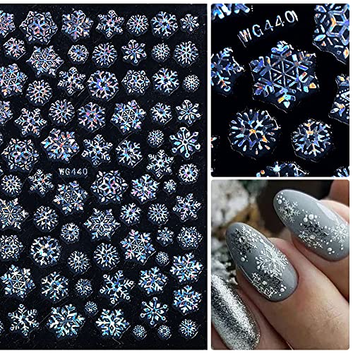 Snowflake Nail Stickers, 3D Holographic Christmas Nail Decals Laser Silver Gold Blue Red Snowflake Nail Design Winter Nail Art Stickers Diy Nail Decoration For Women Kids(8Sheets) #TOP1