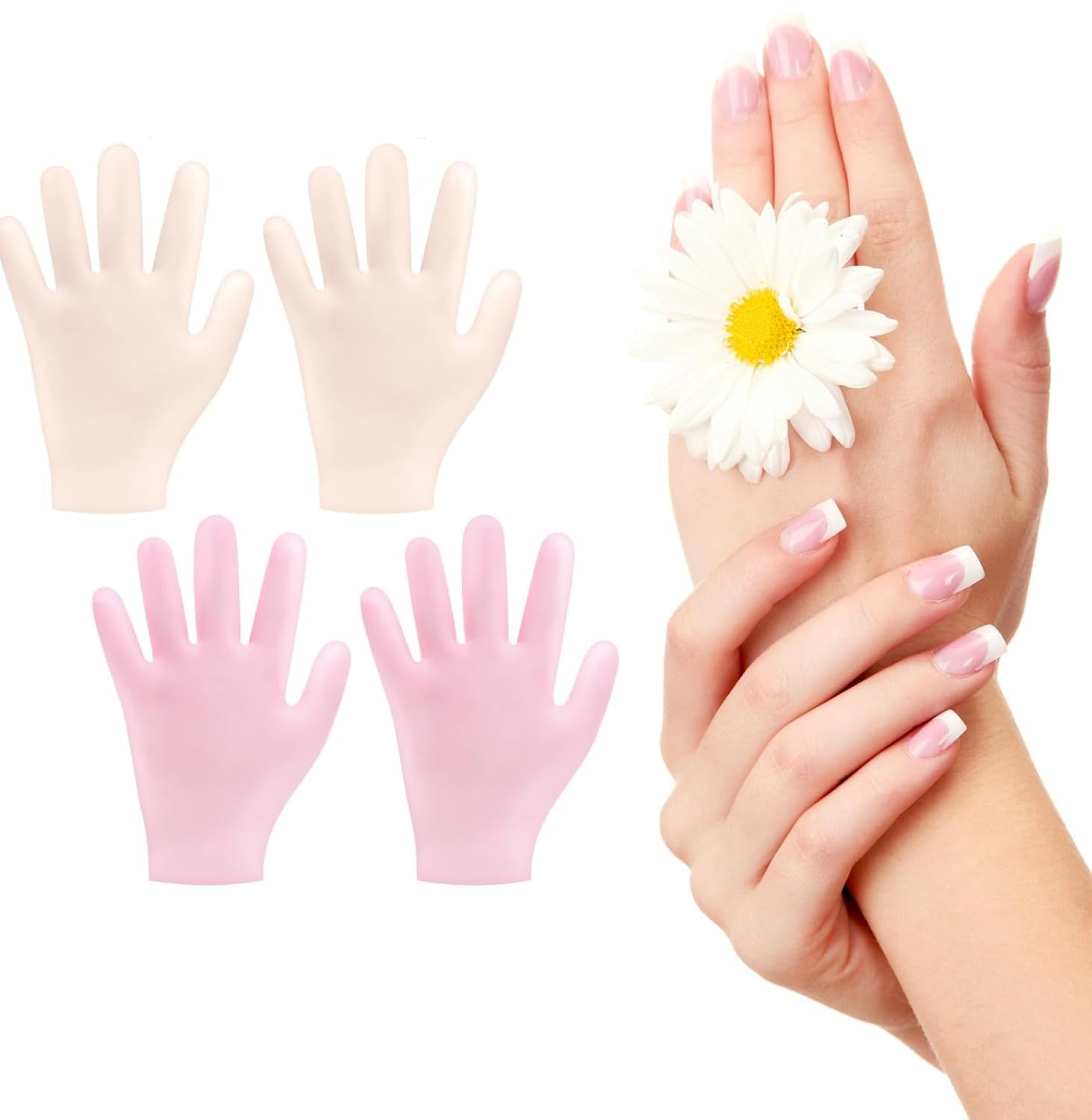 2 Pairs Silicone Gloves for Dry Hands, Reusable Moisturizing Gloves Overnight Hand Treatment for Dry/Cracked Skin, Flexible Gel Hydrating Gloves for Women, Ideal for Home Spa - Pink-picture-36