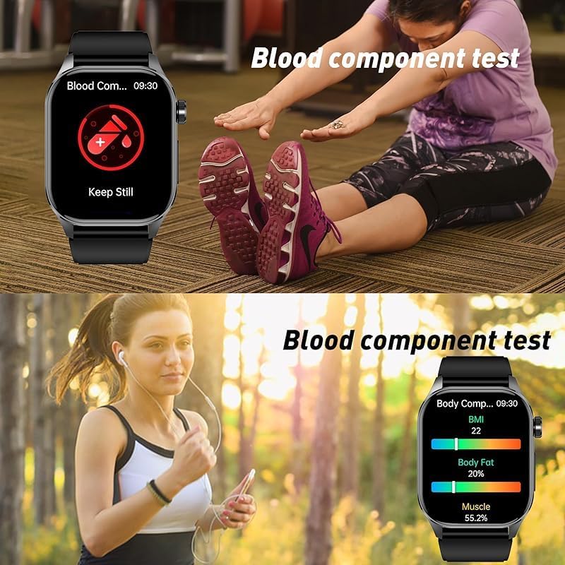 Smart watch displaying blood component test and body composition data