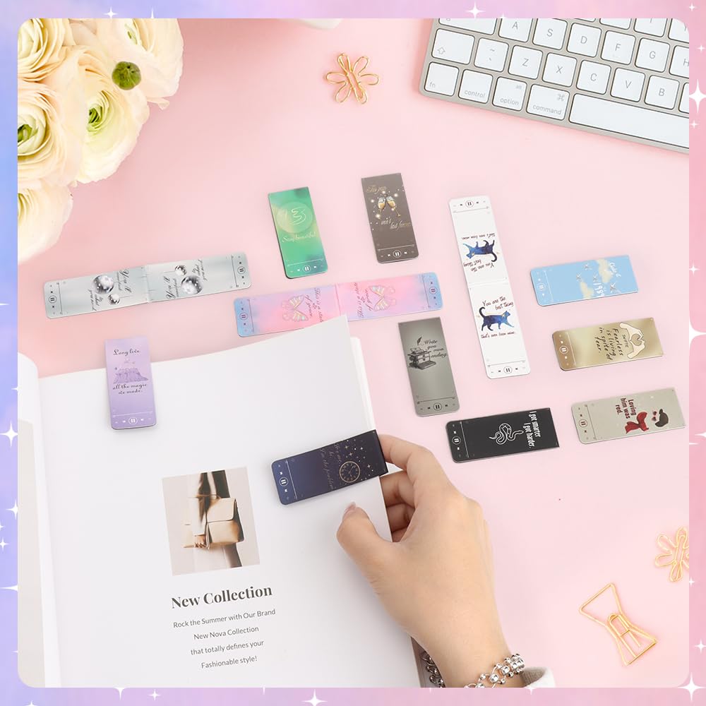 FIDWALL 12pcs Magnetic Bookmarks, Music-Inspired Foldable Book Marks, Aesthetic Magnetic Page Clips - Image 2