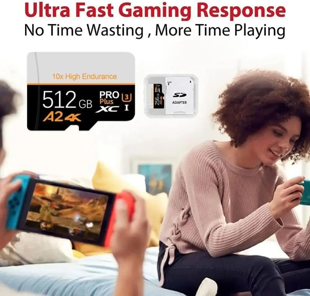 Tarjeta de Memoria Micro SD Gran Capacidad y Alta Velocidad – Almacenamiento Externo Portátil Compatible con Smartphones, Cámaras, Drones y Dash CAM - No Switch (512, GB)
