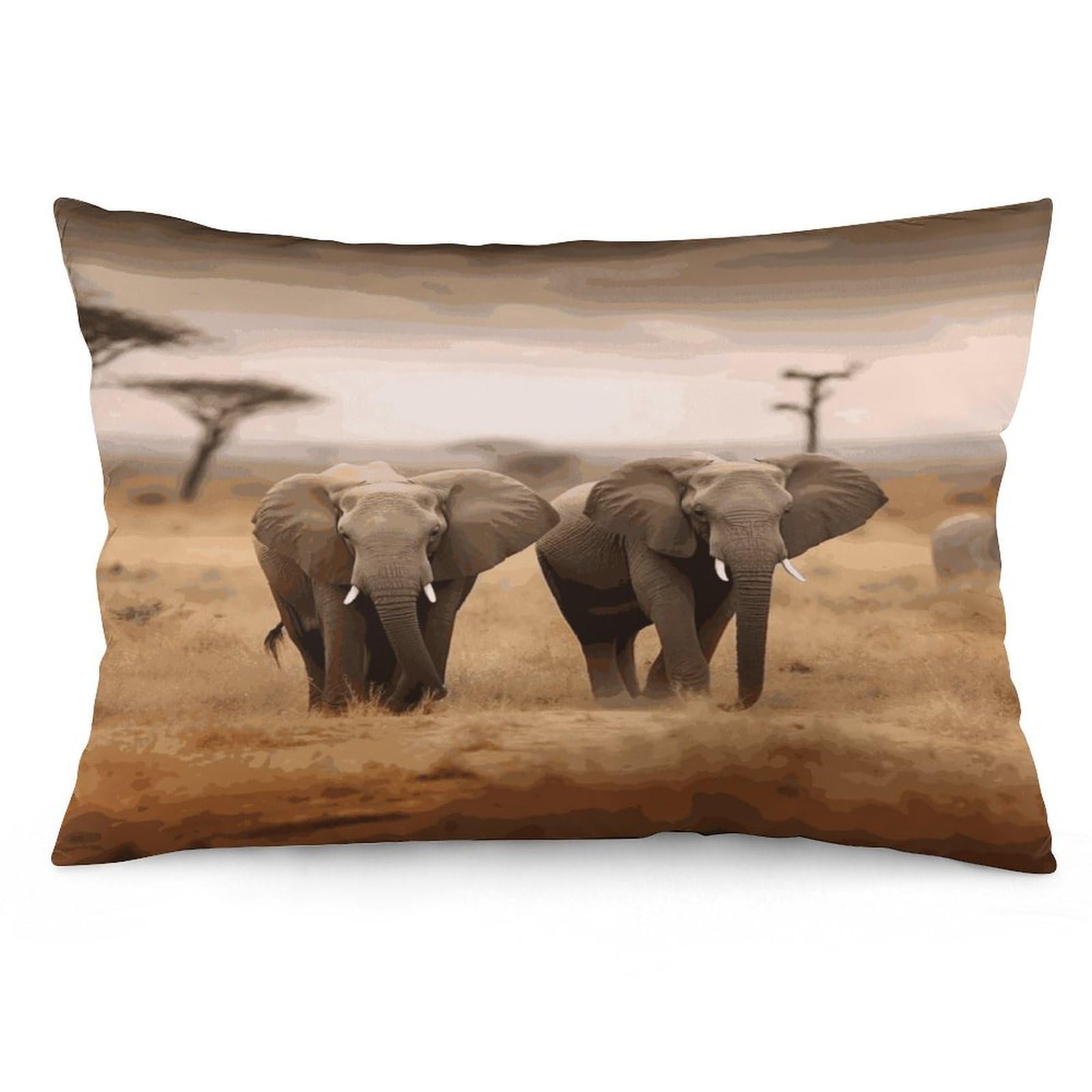 Wild Animals Elephants Throw Pillow Covers with Silent Zipper Polyester Pillow Protectors Removable Pillow Cases Soft Pillowcase Cozy Pillow Sham Cushion Cover for Sofa Car Bed 20"x30"