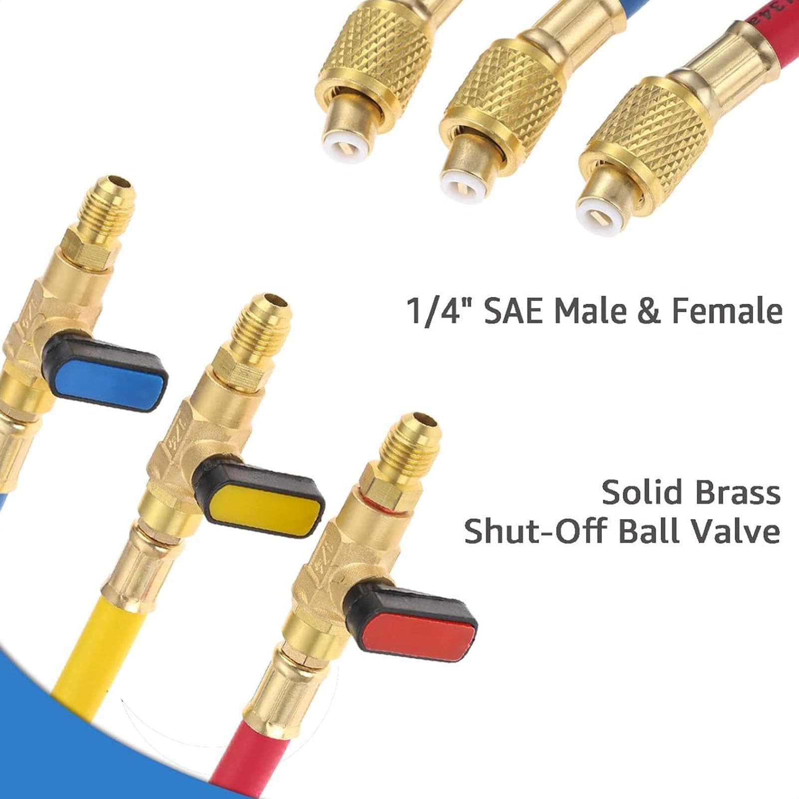 Kit de flexibles de charge de réfrigérant R134A, R410A, R22 et R12 avec flexibles à code couleur, vannes à bille en laiton et entrée 1/2 pouce pour la maintenance des systèmes de climatisation