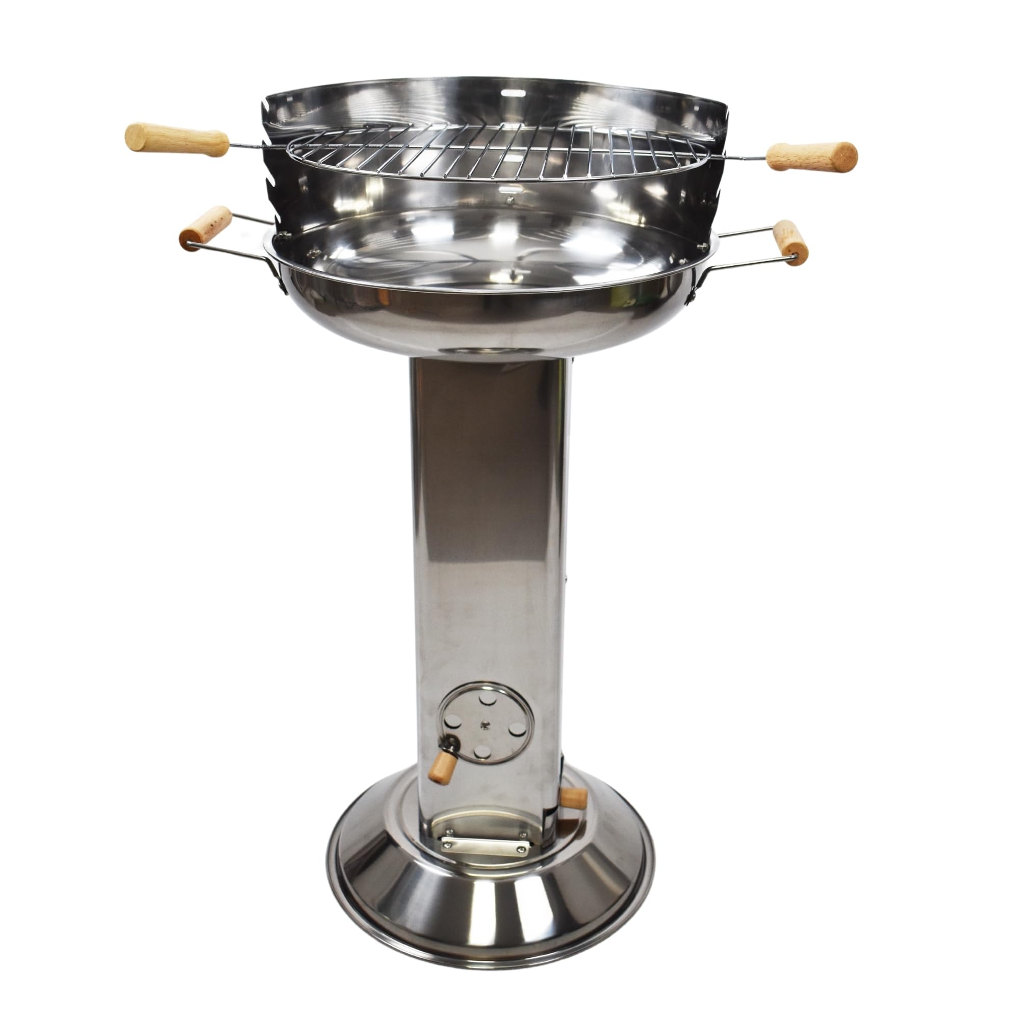 Holzkohlegrill Edelstahl mit Holzgriffen Säulengrill Höhe 83 cm Robuster Kohlegrill Garten Grills & HLKauf-Block